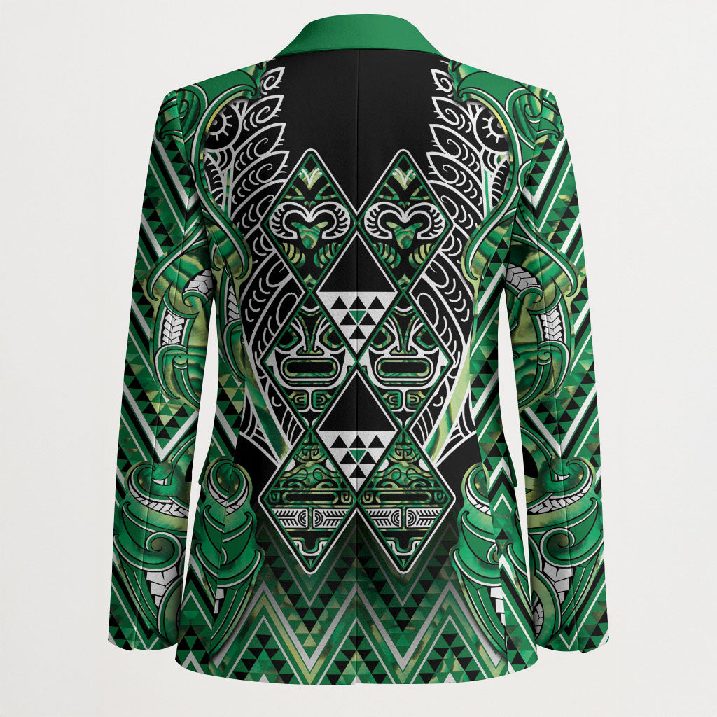 Aotearoa Whakatohea Blazer Maori Tribal Green Abalone Paua Shell Pattern