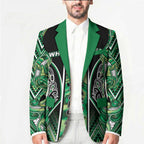 Aotearoa Whakatohea Blazer Maori Tribal Green Abalone Paua Shell Pattern