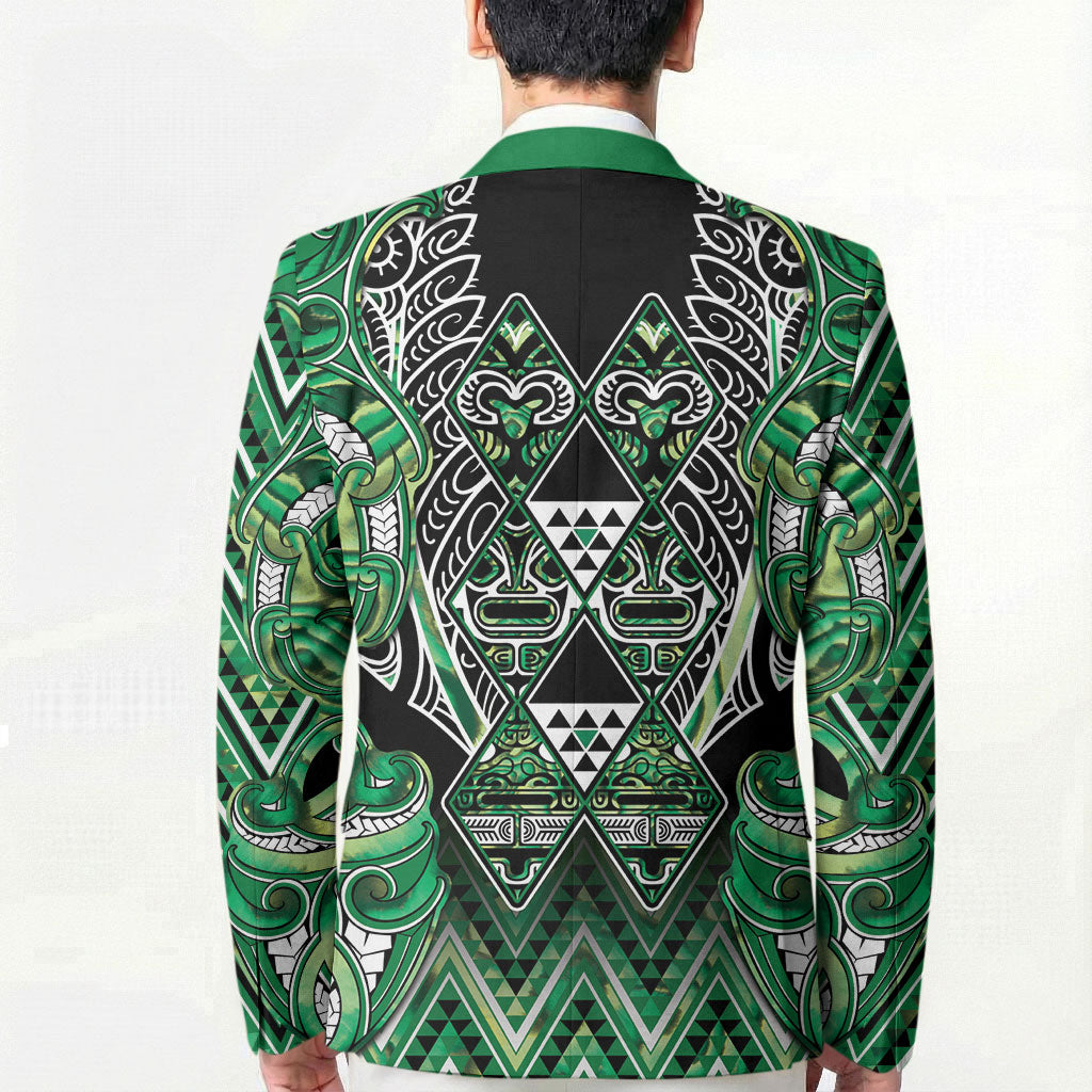 Aotearoa Whakatohea Blazer Maori Tribal Green Abalone Paua Shell Pattern