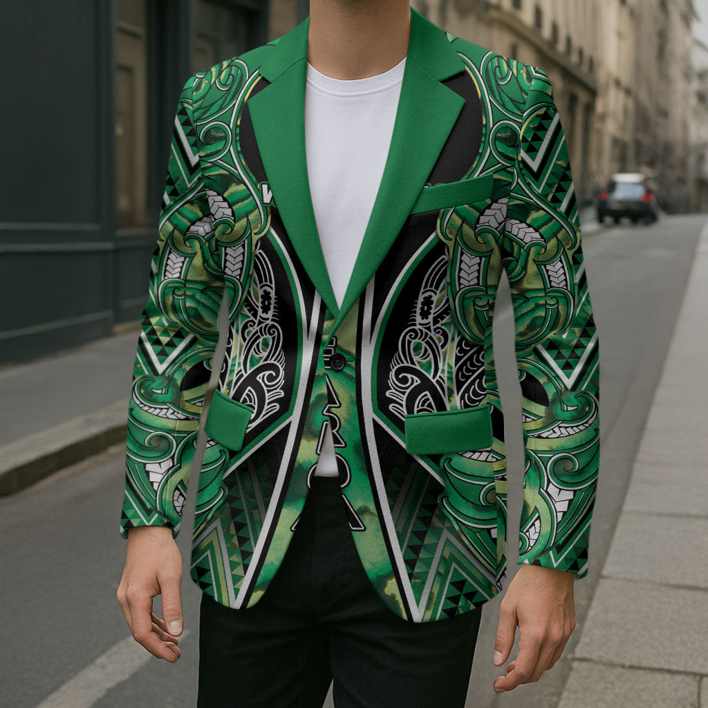 Aotearoa Whakatohea Blazer Maori Tribal Green Abalone Paua Shell Pattern