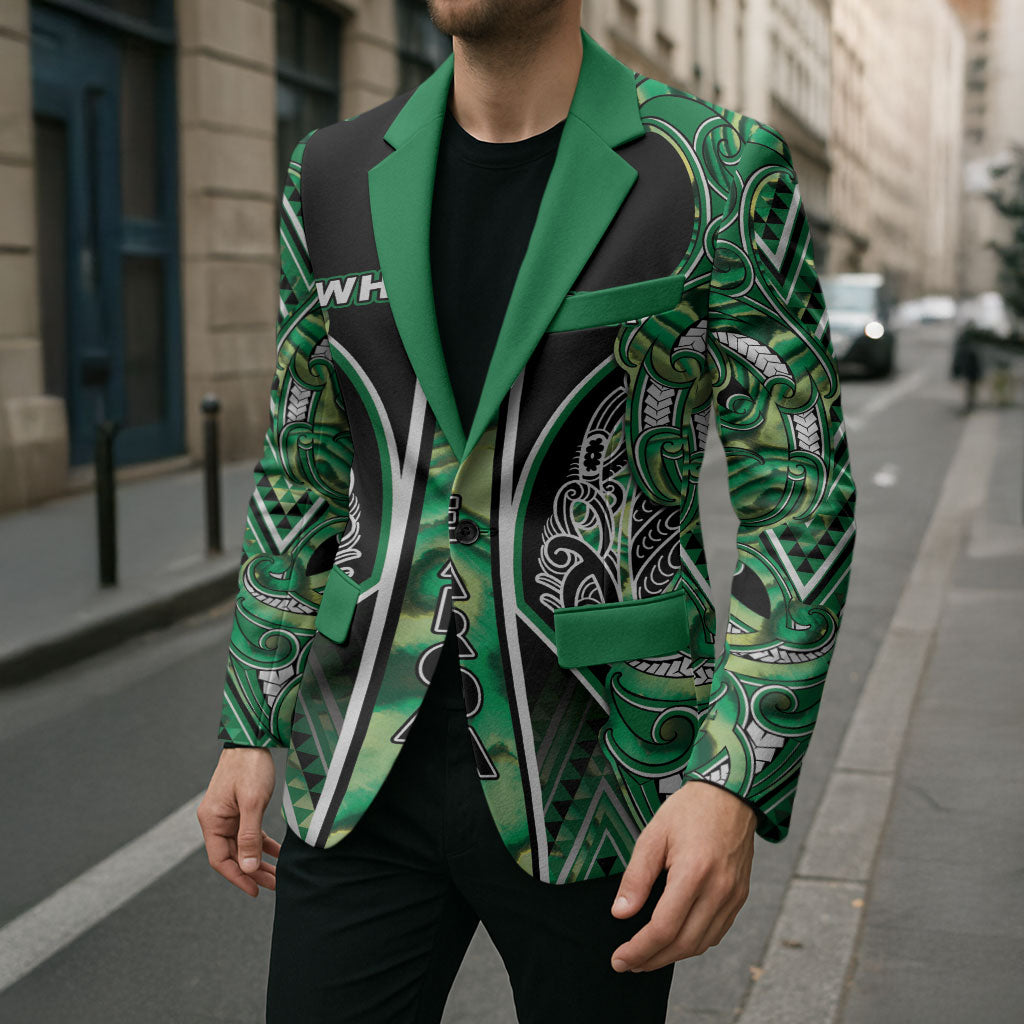 Aotearoa Whakatohea Blazer Maori Tribal Green Abalone Paua Shell Pattern