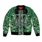 Aotearoa Whakatohea Bomber Jacket Maori Tribal Green Abalone Paua Shell Pattern