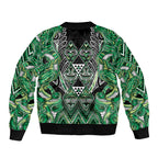 Aotearoa Whakatohea Bomber Jacket Maori Tribal Green Abalone Paua Shell Pattern