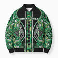 Aotearoa Whakatohea Bomber Puffer Jacket Maori Tribal Green Abalone Paua Shell Pattern