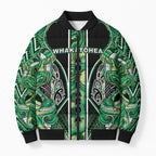 Aotearoa Whakatohea Bomber Puffer Jacket Maori Tribal Green Abalone Paua Shell Pattern