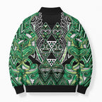 Aotearoa Whakatohea Bomber Puffer Jacket Maori Tribal Green Abalone Paua Shell Pattern