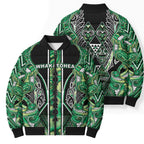 Aotearoa Whakatohea Bomber Puffer Jacket Maori Tribal Green Abalone Paua Shell Pattern
