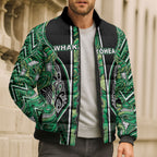 Aotearoa Whakatohea Bomber Puffer Jacket Maori Tribal Green Abalone Paua Shell Pattern