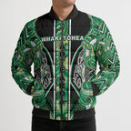 Aotearoa Whakatohea Bomber Puffer Jacket Maori Tribal Green Abalone Paua Shell Pattern