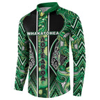 Aotearoa Whakatohea Button Sweatshirt Maori Tribal Green Abalone Paua Shell Pattern