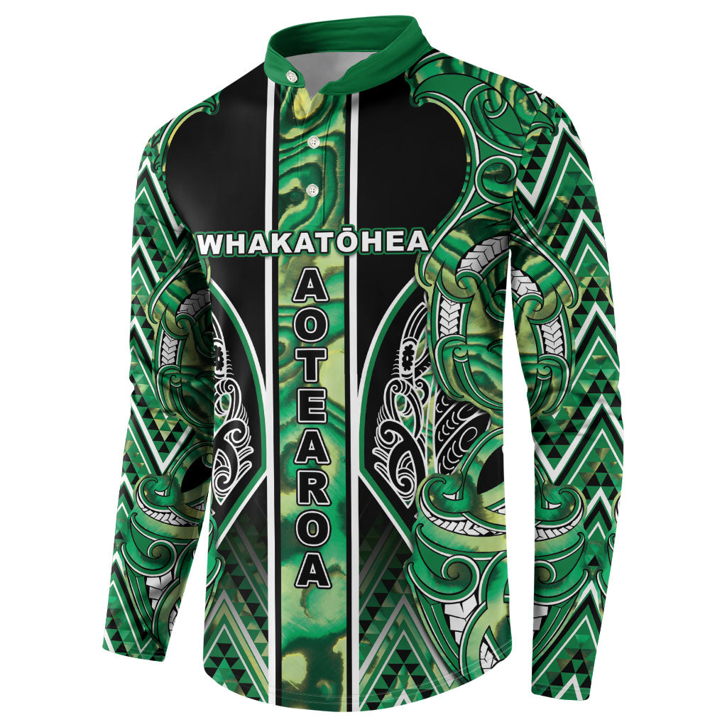 Aotearoa Whakatohea Button Sweatshirt Maori Tribal Green Abalone Paua Shell Pattern
