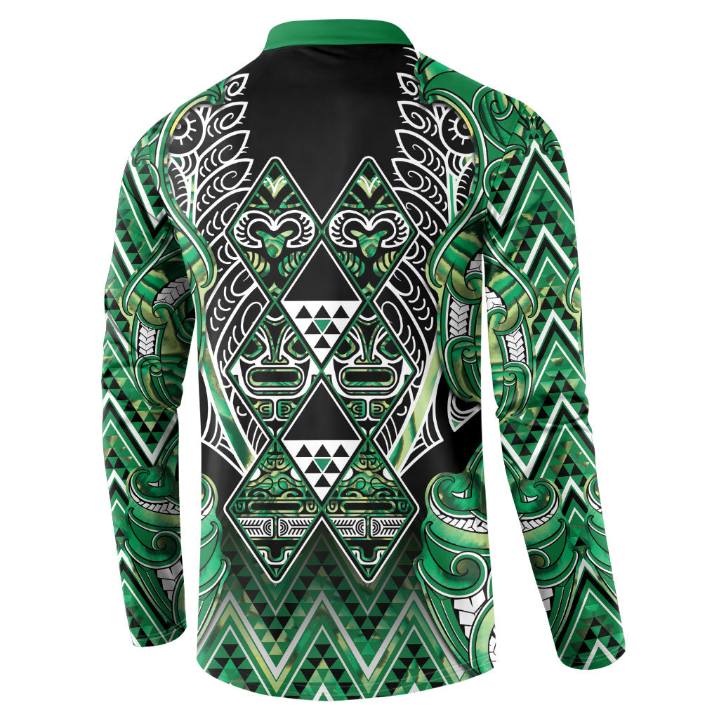 Aotearoa Whakatohea Button Sweatshirt Maori Tribal Green Abalone Paua Shell Pattern