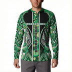 Aotearoa Whakatohea Button Sweatshirt Maori Tribal Green Abalone Paua Shell Pattern