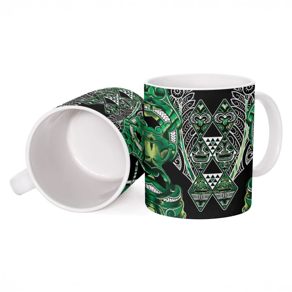 Aotearoa Whakatohea Ceramic Mug Maori Tribal Green Abalone Paua Shell Pattern