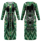 Aotearoa Whakatohea Couples Matching Long Sleeve Bodycon Dress and Hawaiian Shirt Maori Tribal Green Abalone Paua Shell Pattern