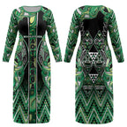 Aotearoa Whakatohea Couples Matching Long Sleeve Bodycon Dress and Long Sleeve Button Shirt Maori Tribal Green Abalone Paua Shell Pattern