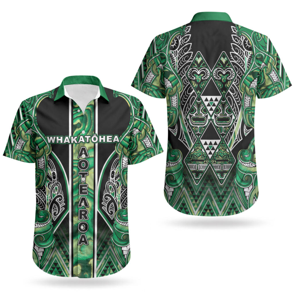 Aotearoa Whakatohea Couples Matching Mermaid Dress and Hawaiian Shirt Maori Tribal Green Abalone Paua Shell Pattern