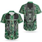 Aotearoa Whakatohea Couples Matching Off Shoulder Maxi Dress and Hawaiian Shirt Maori Tribal Green Abalone Paua Shell Pattern