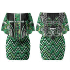 Aotearoa Whakatohea Couples Matching Off Shoulder Short Dress and Hawaiian Shirt Maori Tribal Green Abalone Paua Shell Pattern