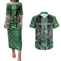 Aotearoa Whakatohea Couples Matching Puletasi and Hawaiian Shirt Maori Tribal Green Abalone Paua Shell Pattern