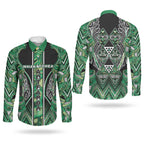 Aotearoa Whakatohea Couples Matching Short Sleeve Bodycon Dress and Long Sleeve Button Shirt Maori Tribal Green Abalone Paua Shell Pattern