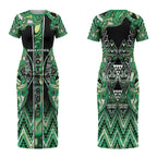 Aotearoa Whakatohea Couples Matching Short Sleeve Bodycon Dress and Long Sleeve Button Shirt Maori Tribal Green Abalone Paua Shell Pattern