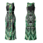 Aotearoa Whakatohea Couples Matching Tank Maxi Dress and Hawaiian Shirt Maori Tribal Green Abalone Paua Shell Pattern