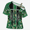 Aotearoa Whakatohea Cross Shoulder Shirt Maori Tribal Green Abalone Paua Shell Pattern