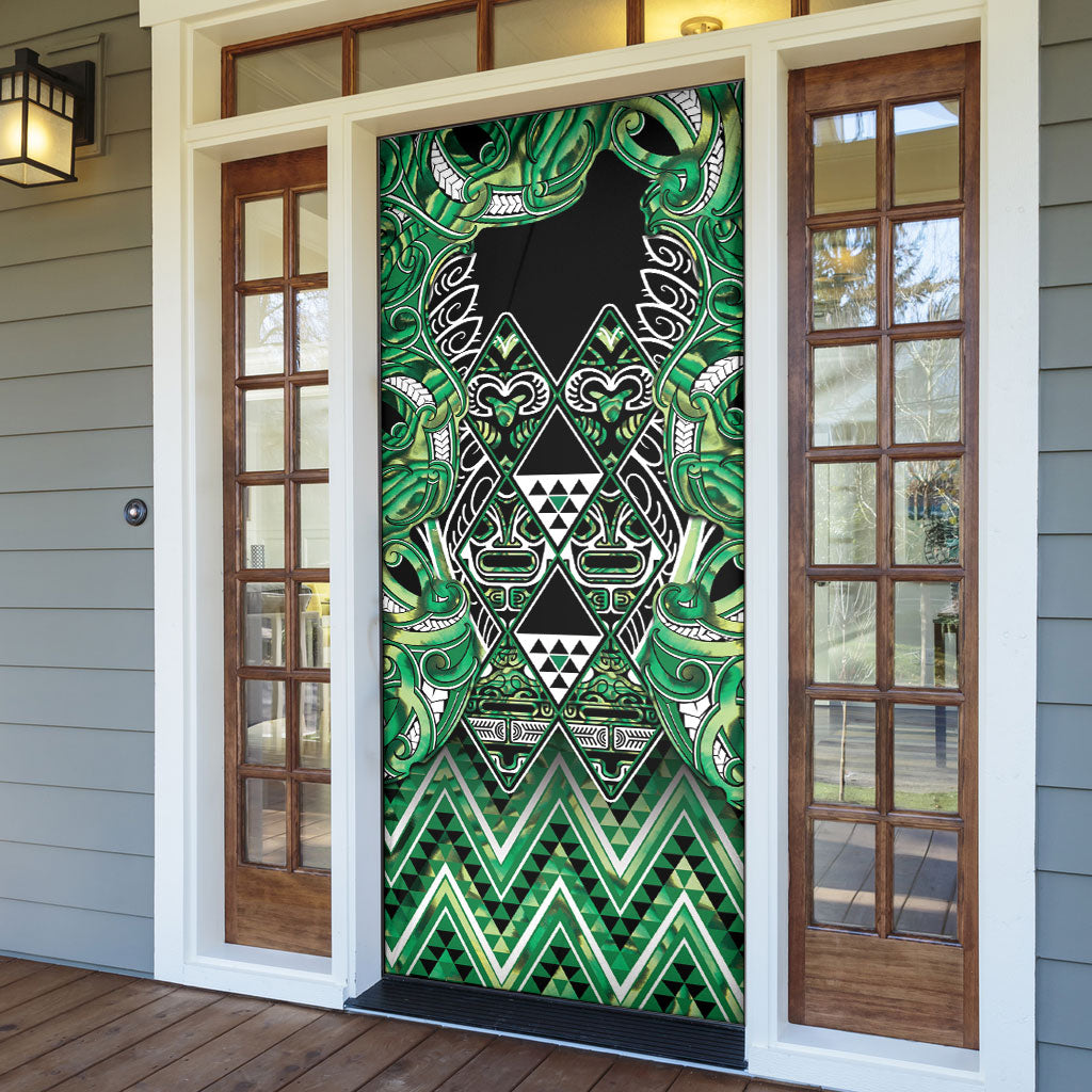 Aotearoa Whakatohea Door Cover Maori Tribal Green Abalone Paua Shell Pattern