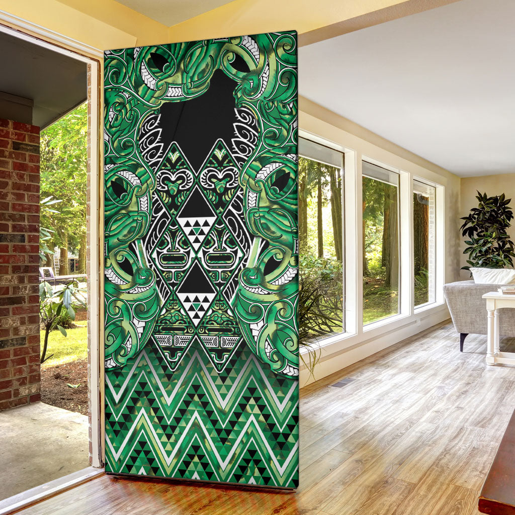 Aotearoa Whakatohea Door Cover Maori Tribal Green Abalone Paua Shell Pattern
