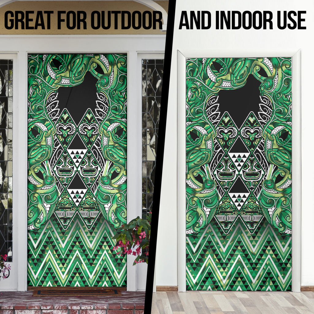 Aotearoa Whakatohea Door Cover Maori Tribal Green Abalone Paua Shell Pattern