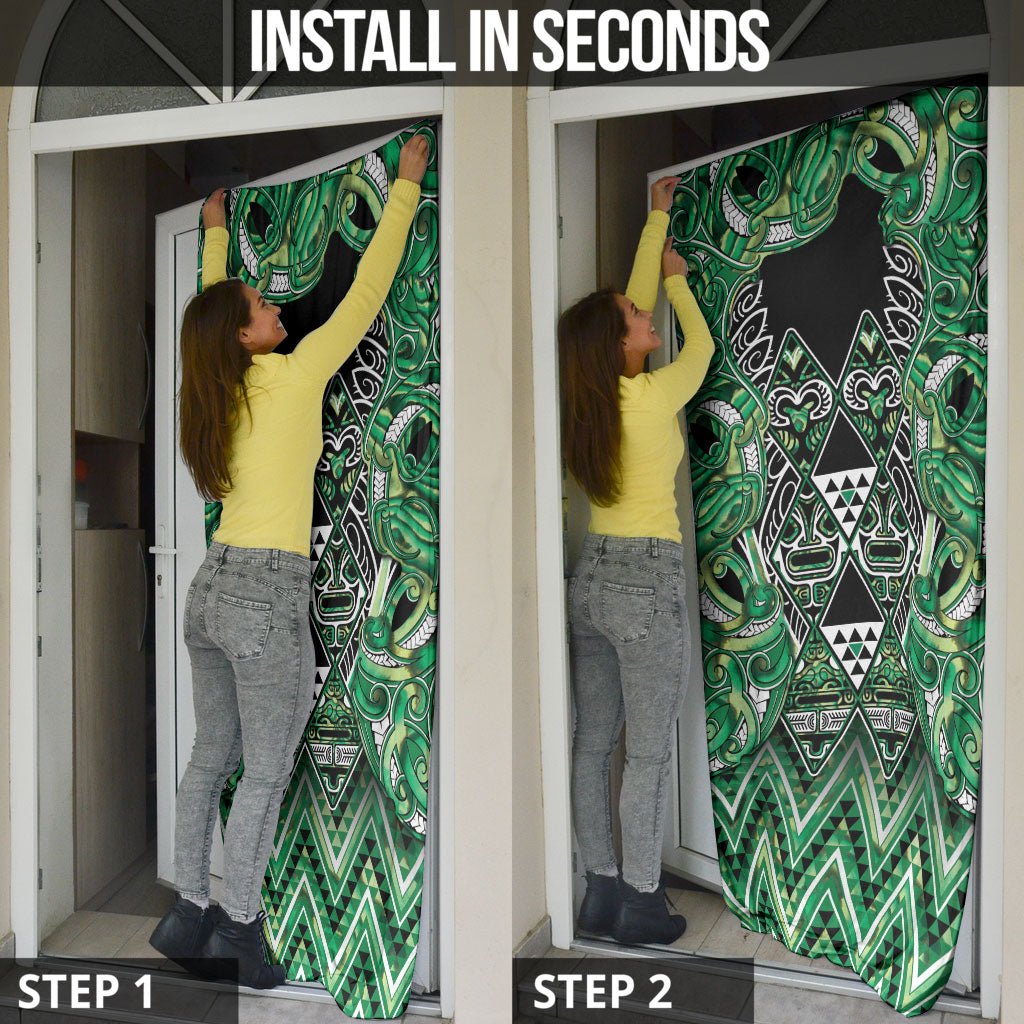 Aotearoa Whakatohea Door Cover Maori Tribal Green Abalone Paua Shell Pattern