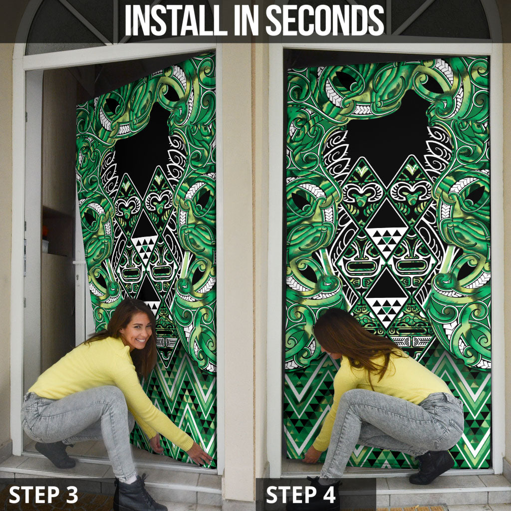 Aotearoa Whakatohea Door Cover Maori Tribal Green Abalone Paua Shell Pattern