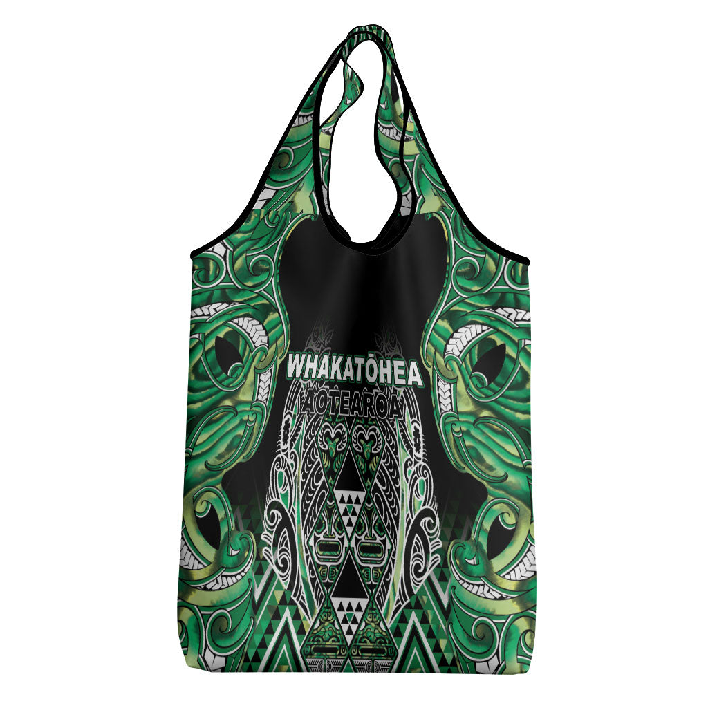 Aotearoa Whakatohea Grocery Bag Maori Tribal Green Abalone Paua Shell Pattern