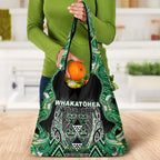 Aotearoa Whakatohea Grocery Bag Maori Tribal Green Abalone Paua Shell Pattern