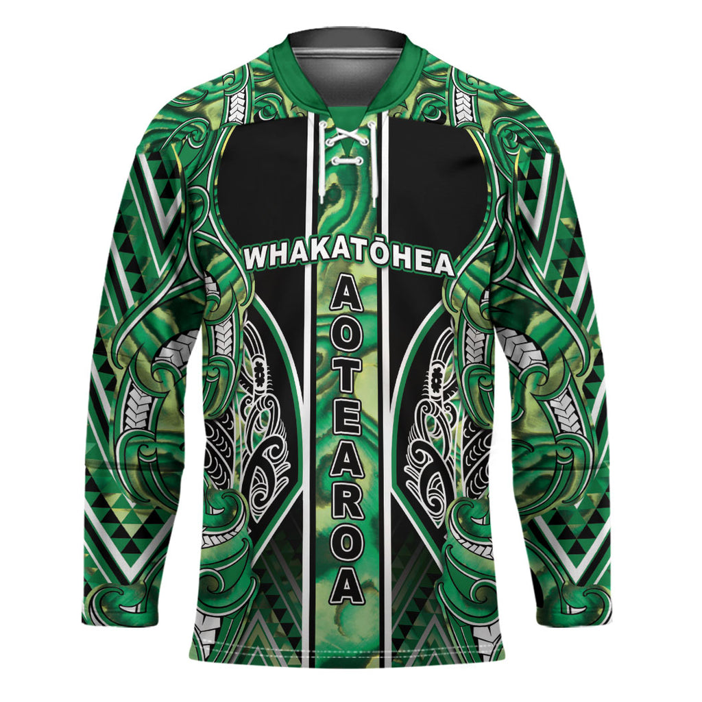 Aotearoa Whakatohea Hockey Jersey Maori Tribal Green Abalone Paua Shell Pattern