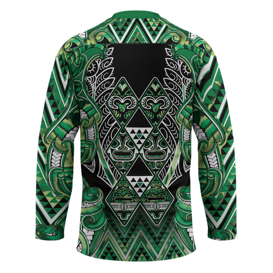 Aotearoa Whakatohea Hockey Jersey Maori Tribal Green Abalone Paua Shell Pattern