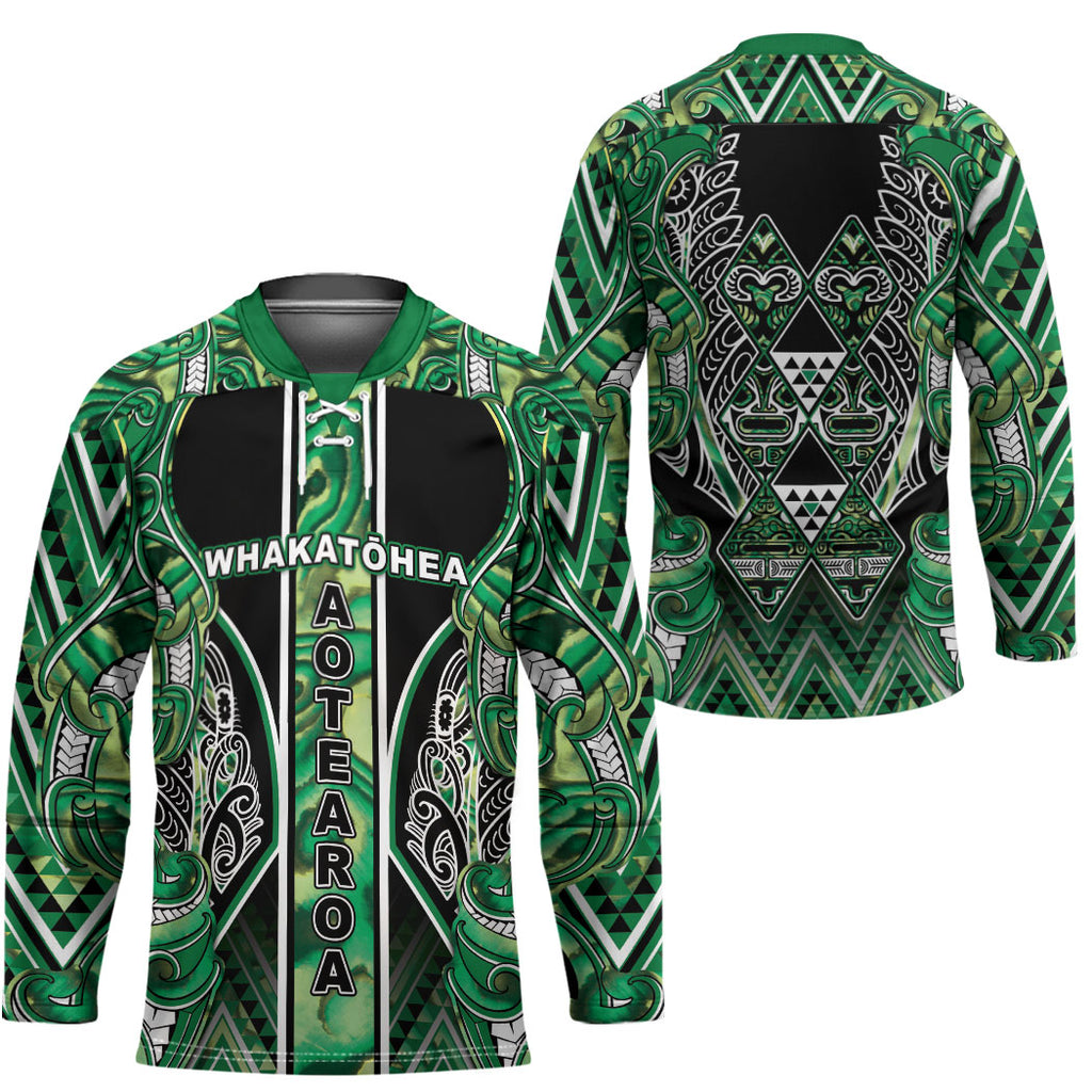 Aotearoa Whakatohea Hockey Jersey Maori Tribal Green Abalone Paua Shell Pattern
