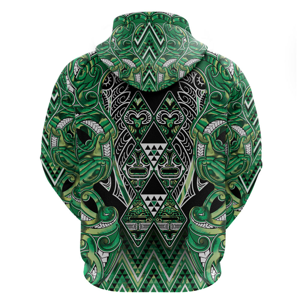 Aotearoa Whakatohea Hoodie Maori Tribal Green Abalone Paua Shell Pattern