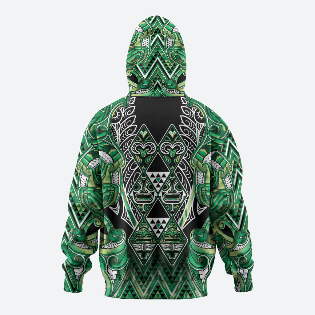 Aotearoa Whakatohea Hoodie Maori Tribal Green Abalone Paua Shell Pattern