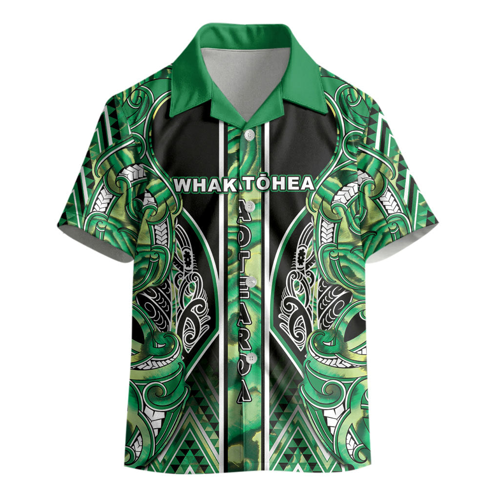 Aotearoa Whakatohea Kid Hawaiian Shirt Maori Tribal Green Abalone Paua Shell Pattern