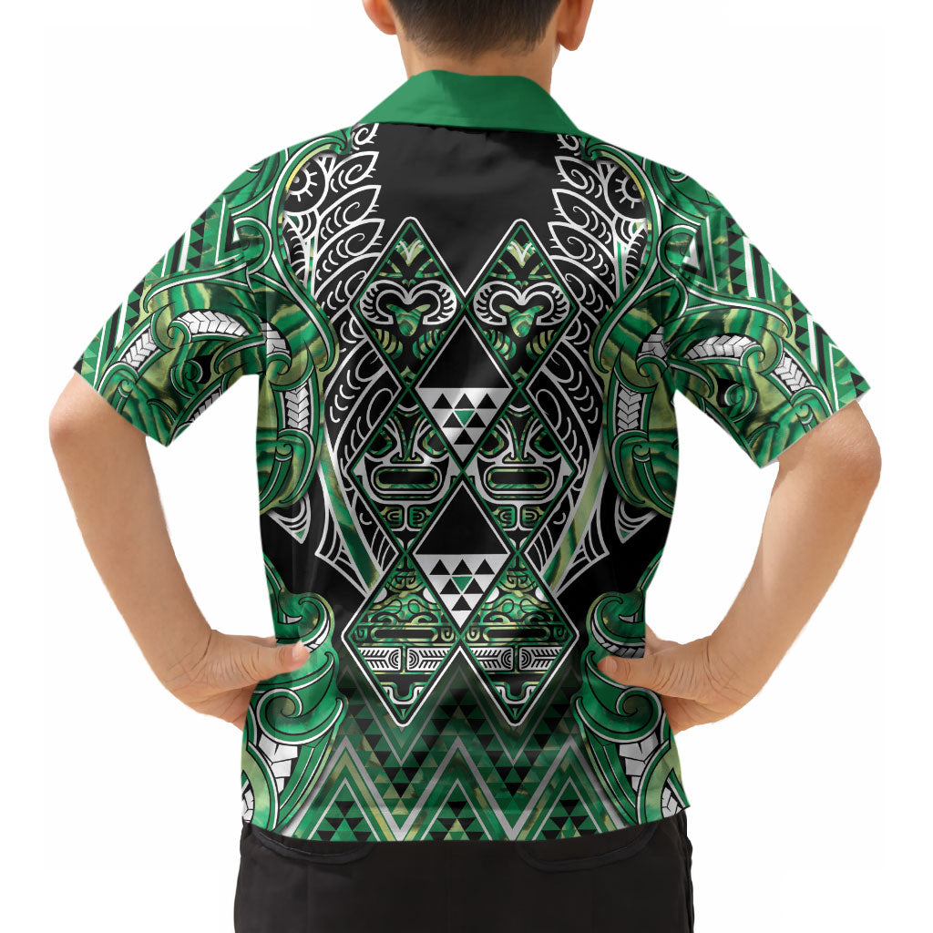 Aotearoa Whakatohea Kid Hawaiian Shirt Maori Tribal Green Abalone Paua Shell Pattern