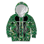 Aotearoa Whakatohea Kid Hoodie Maori Tribal Green Abalone Paua Shell Pattern