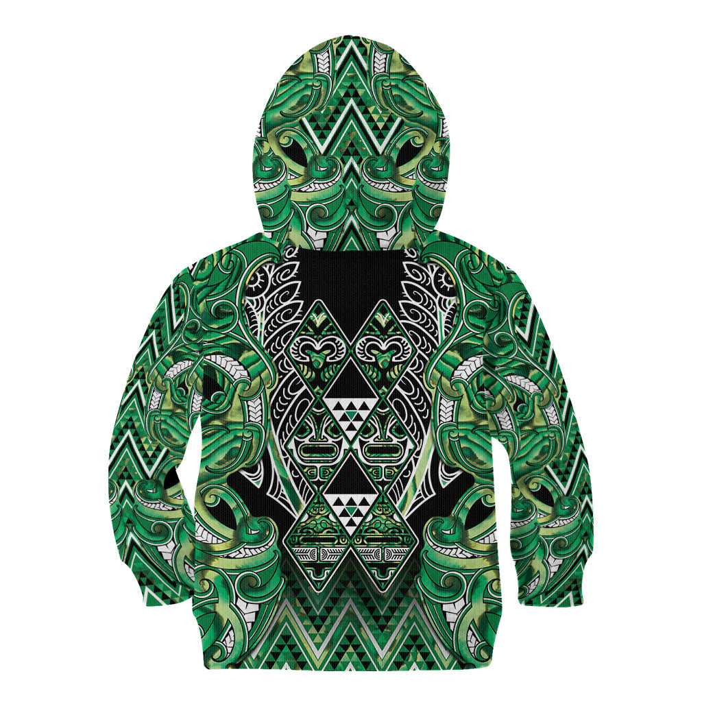 Aotearoa Whakatohea Kid Hoodie Maori Tribal Green Abalone Paua Shell Pattern