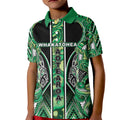 Aotearoa Whakatohea Kid Polo Shirt Maori Tribal Green Abalone Paua Shell Pattern