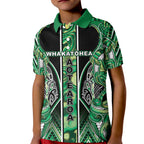 Aotearoa Whakatohea Kid Polo Shirt Maori Tribal Green Abalone Paua Shell Pattern