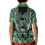 Aotearoa Whakatohea Kid Polo Shirt Maori Tribal Green Abalone Paua Shell Pattern