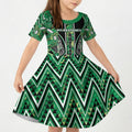 Aotearoa Whakatohea Kid Short Sleeve Dress Maori Tribal Green Abalone Paua Shell Pattern