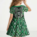 Aotearoa Whakatohea Kid Short Sleeve Dress Maori Tribal Green Abalone Paua Shell Pattern