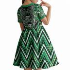 Aotearoa Whakatohea Kid Short Sleeve Dress Maori Tribal Green Abalone Paua Shell Pattern